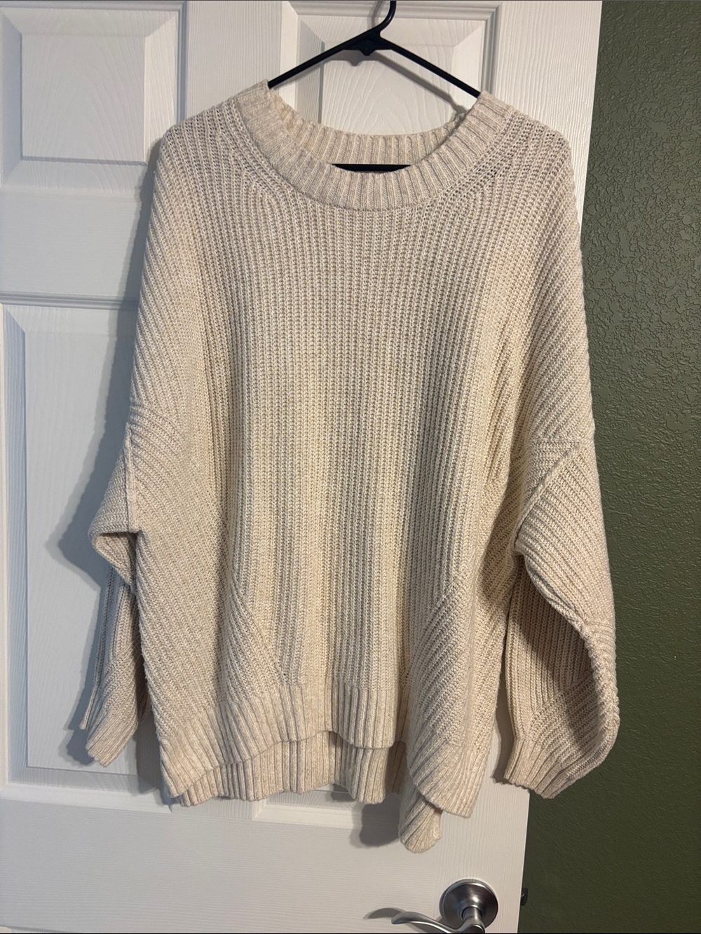 American Eagle Outfitters Oversized Cream Ribbed Crewneck Sweater